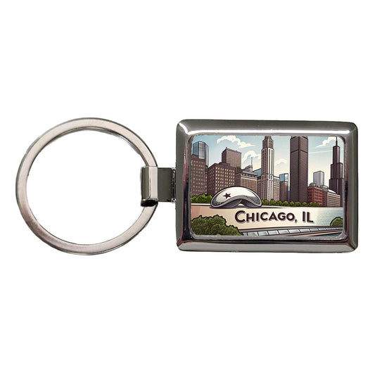 Chicago, Illinois IL Travel City State Stamp Rectangle Metal Keychain