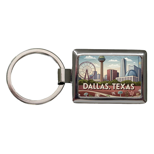 Dallas, Texas TX Travel City State Stamp Rectangle Metal Keychain