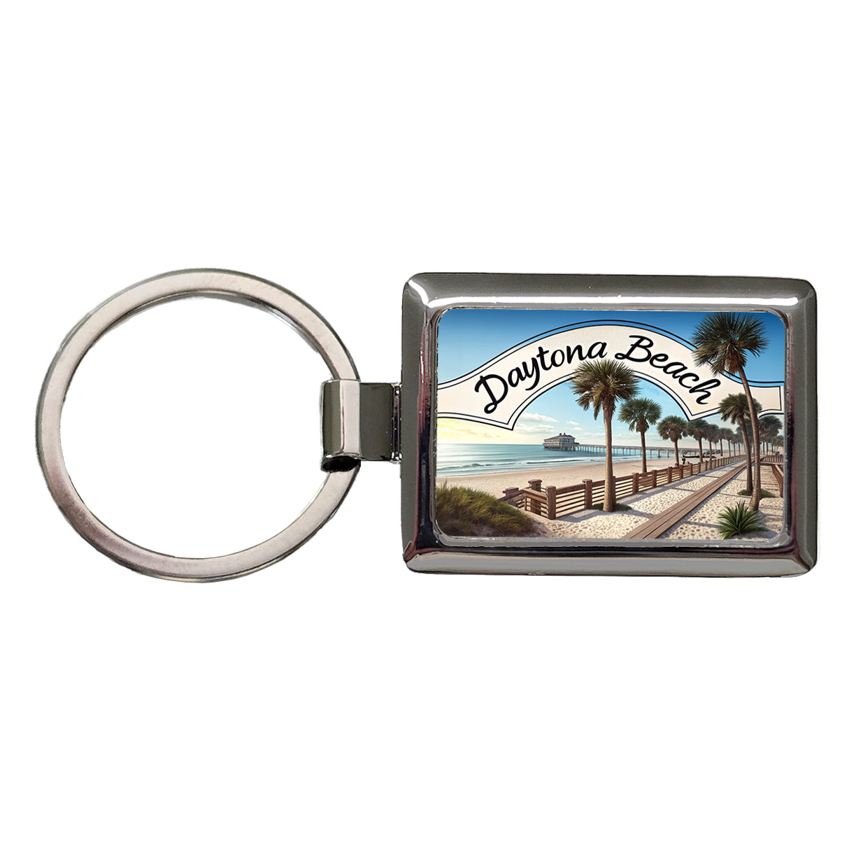 Daytona Beach, Florida FL Travel City State Stamp Rectangle Metal Keychain