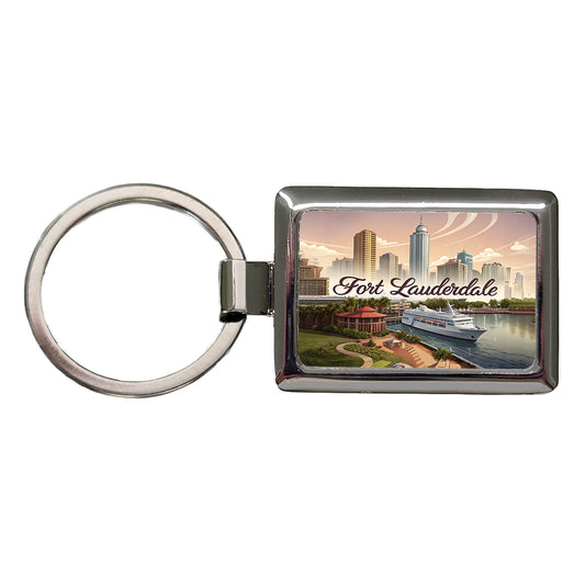 Fort Lauderdale, Florida FL Travel City State Stamp Rectangle Metal Keychain