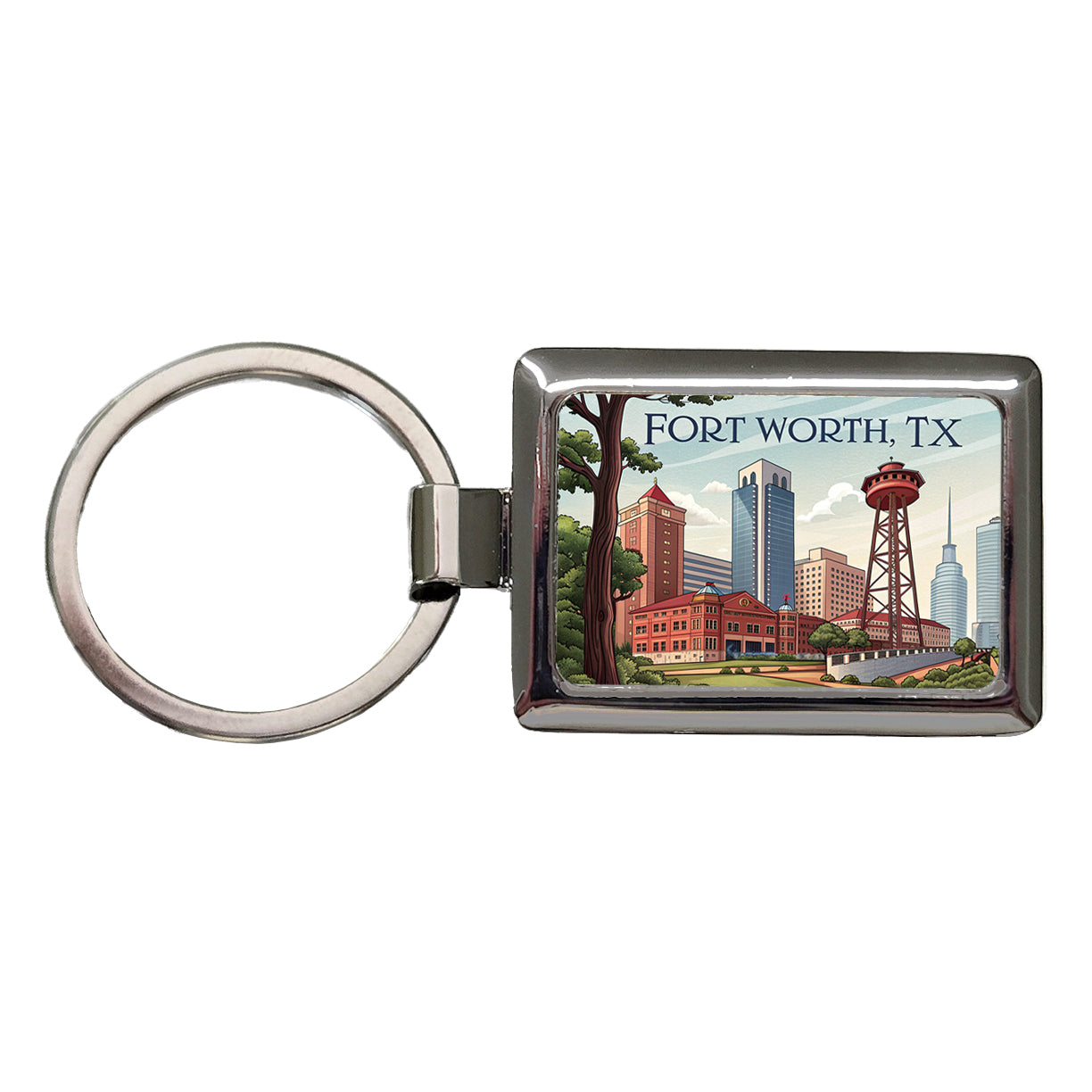 Fort Worth, Texas TX Travel City State Stamp Rectangle Metal Keychain