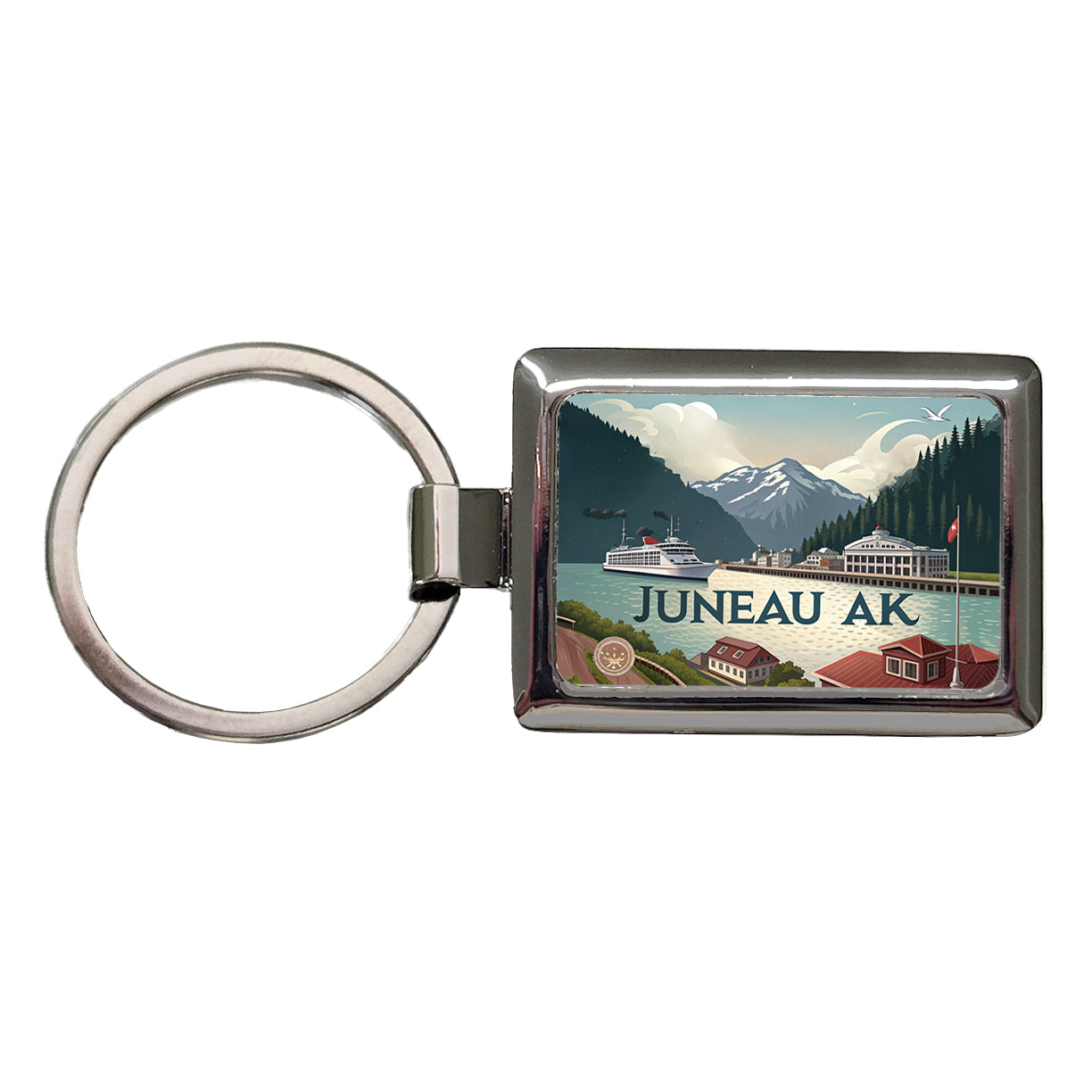 Juneau, Alaska AK Travel City State Stamp Rectangle Metal Keychain