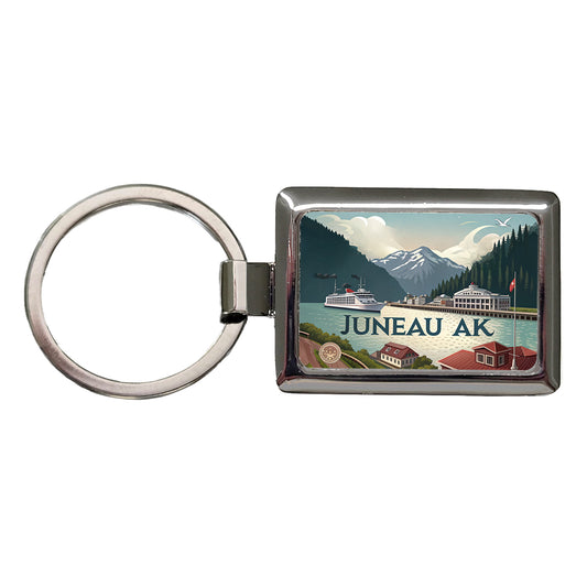 Juneau, Alaska AK Travel City State Stamp Rectangle Metal Keychain