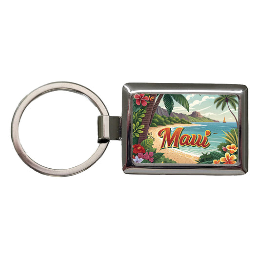 Maui, Hawaii HI Tropical Travel City State Stamp Rectangle Metal Keychain