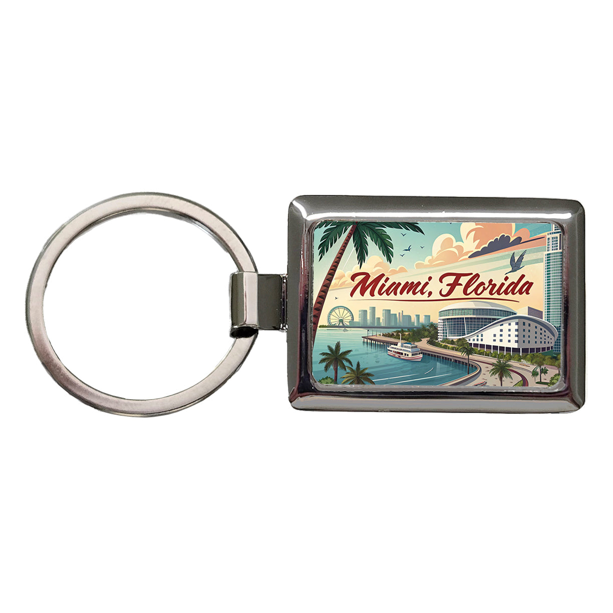 Miami, Florida FL Travel City State Stamp Rectangle Metal Keychain