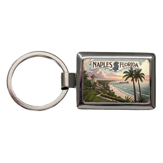 Naples, Florida FL Travel City State Stamp Rectangle Metal Keychain
