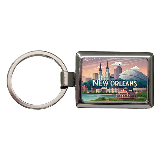 New Orleans, Louisiana LA Travel City State Stamp Rectangle Metal Keychain