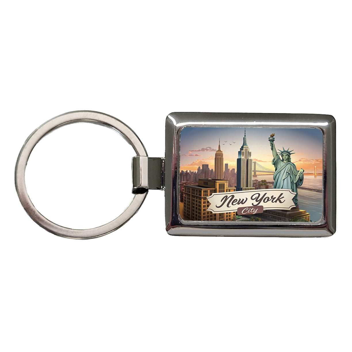 New York City NY Travel City State Stamp Rectangle Metal Keychain
