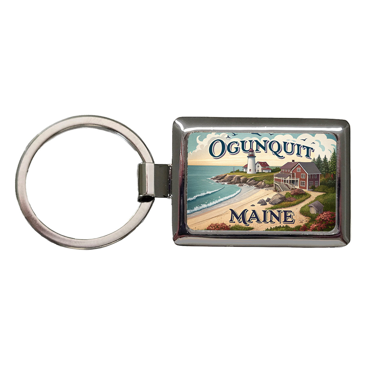 Ogunquit, Maine ME Travel City State Stamp Rectangle Metal Keychain