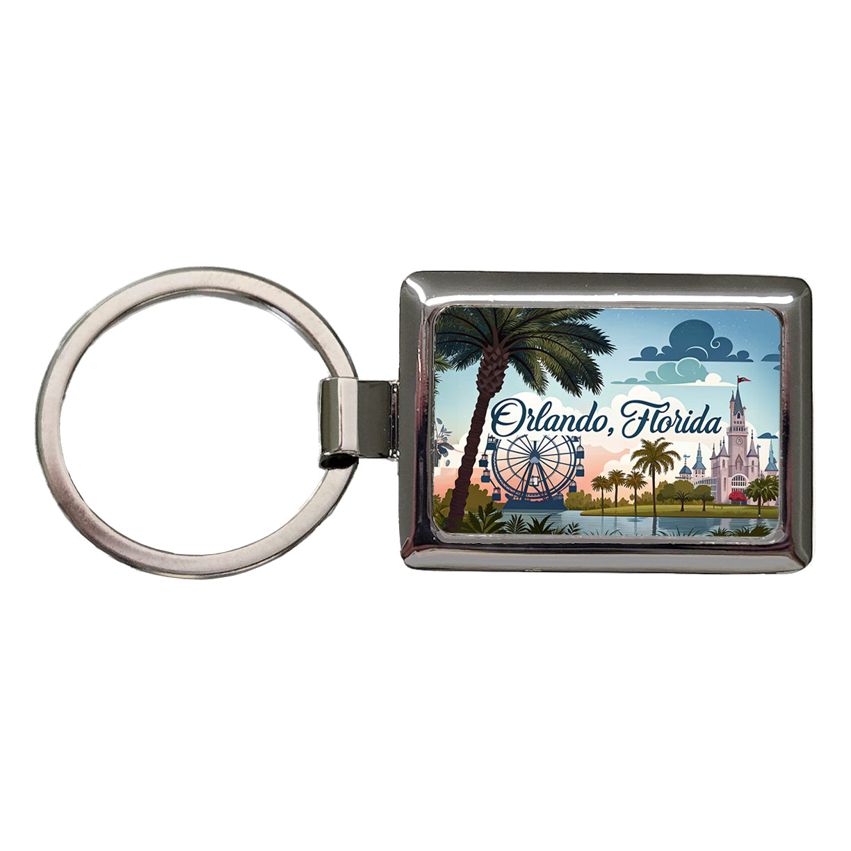 Orlando, Florida FL Travel City State Stamp Rectangle Metal Keychain
