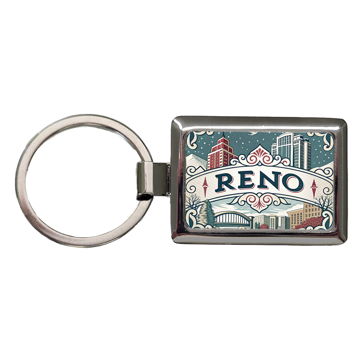 Reno, Nevada NV Travel City State Stamp Rectangle Metal Keychain