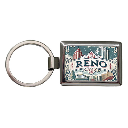 Reno, Nevada NV Travel City State Stamp Rectangle Metal Keychain