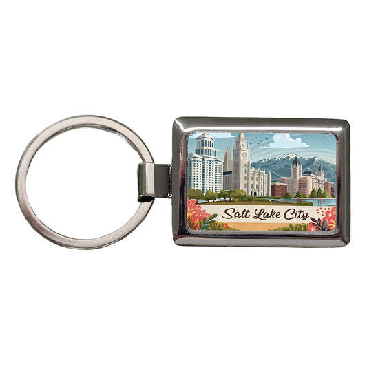 Salt Lake City, Utah UT Travel City State Stamp Rectangle Metal Keychain