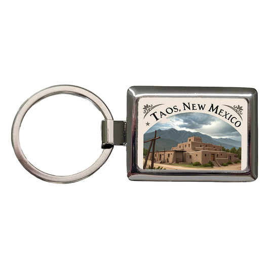 Taos, New Mexico NM Travel City State Stamp Rectangle Metal Keychain