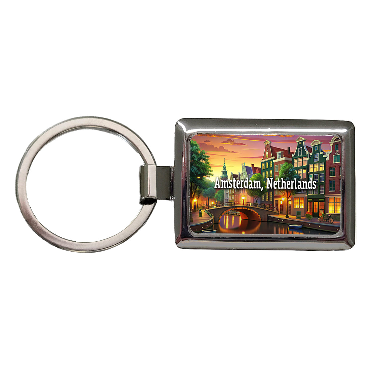Amsterdam, Netherlands Travel City Country Stamp Rectangle Metal Keychain