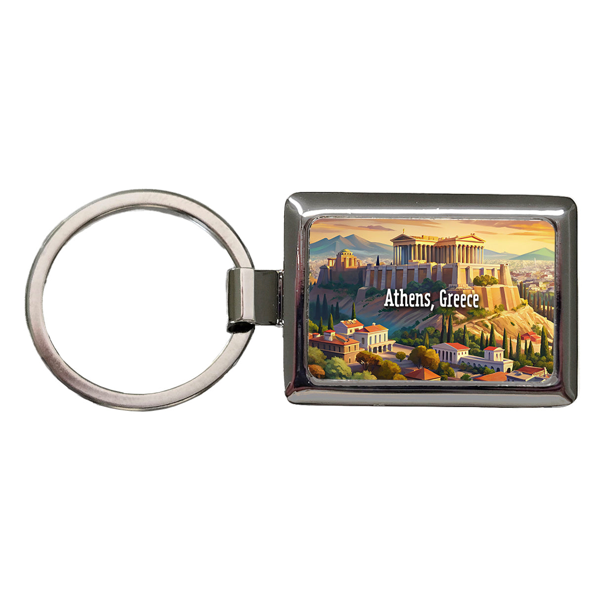 Athens, Greece Travel City Country Stamp Rectangle Metal Keychain