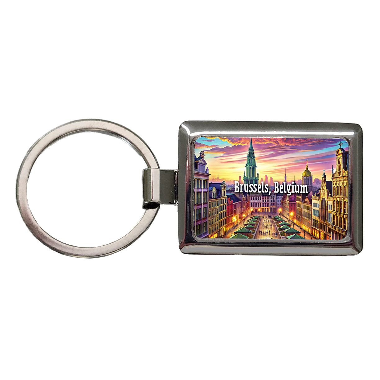 Brussels, Belgium Travel City Country Stamp Rectangle Metal Keychain