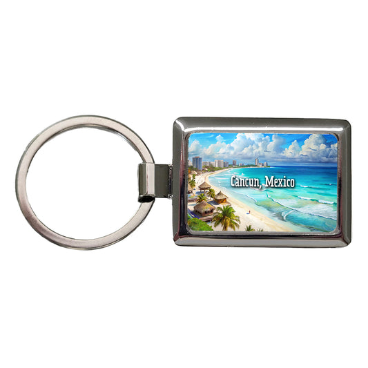 Cancun, Mexico Travel City Country Stamp Rectangle Metal Keychain