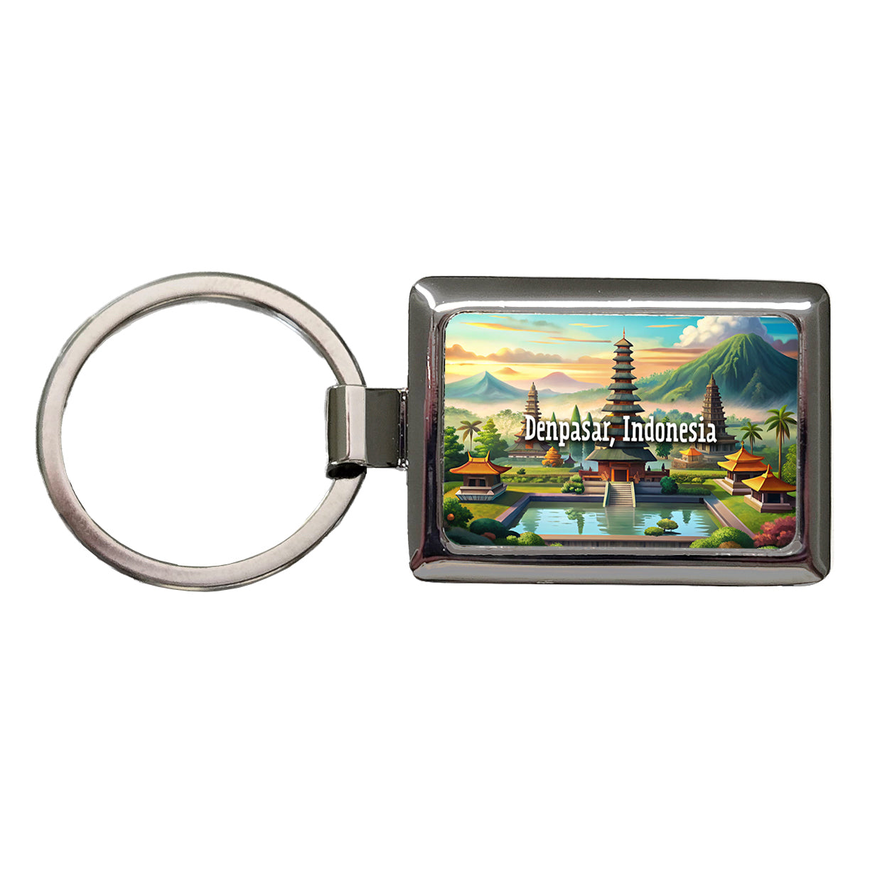 Denpasar, Indonesia Travel City Country Stamp Rectangle Metal Keychain