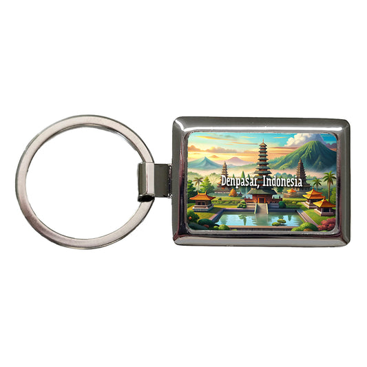 Denpasar, Indonesia Travel City Country Stamp Rectangle Metal Keychain