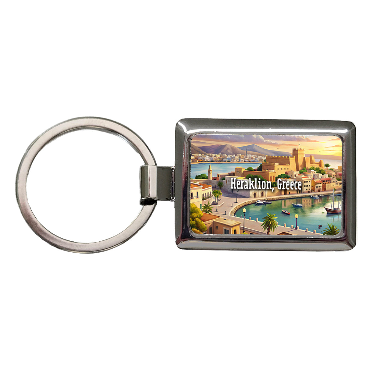 Heraklion, Greece Travel City Country Stamp Rectangle Metal Keychain