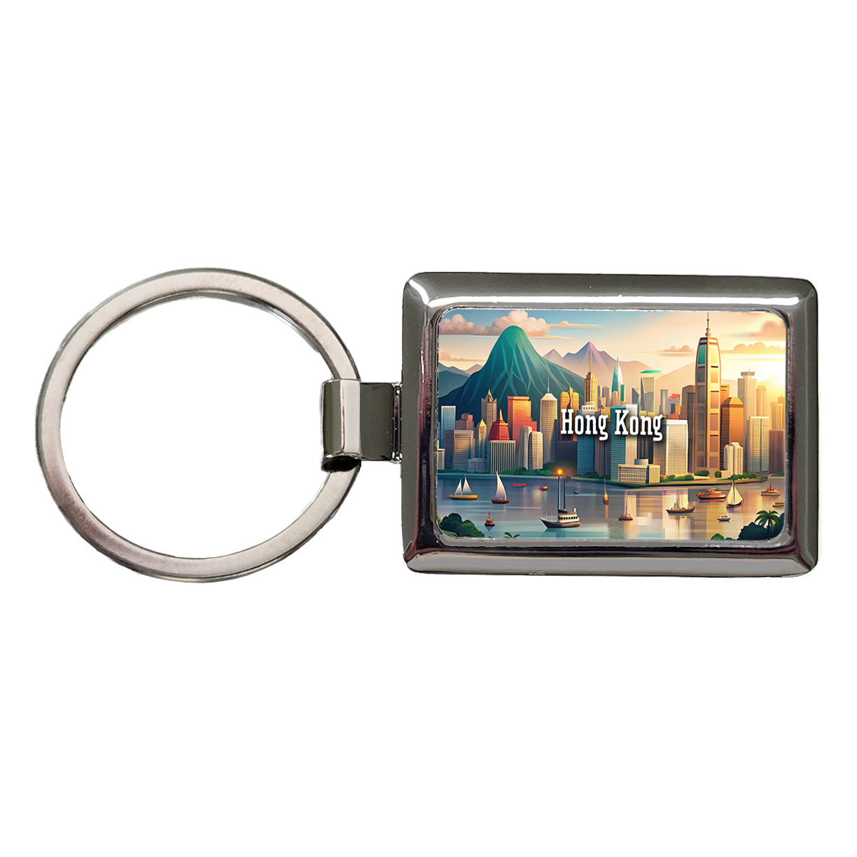 Hong Kong Travel City Country Stamp Rectangle Metal Keychain