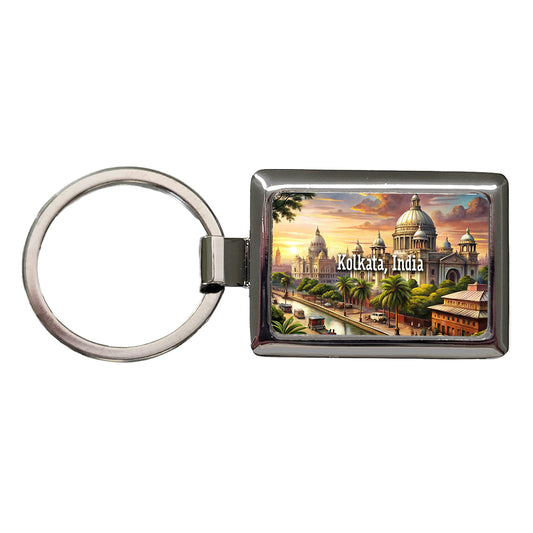 Kolkata, India Travel City Country Stamp Rectangle Metal Keychain
