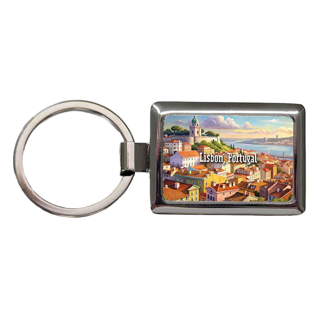 Lisbon, Portugal Travel City Country Stamp Rectangle Metal Keychain