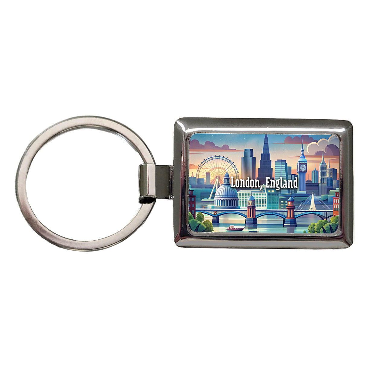 London, England Travel City Country Stamp Rectangle Metal Keychain