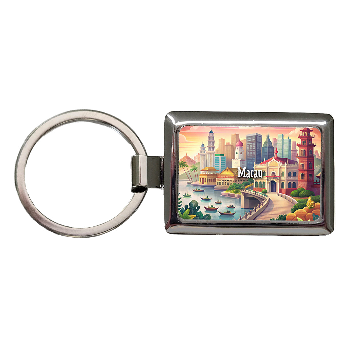 Macau Travel City Country Stamp Rectangle Metal Keychain