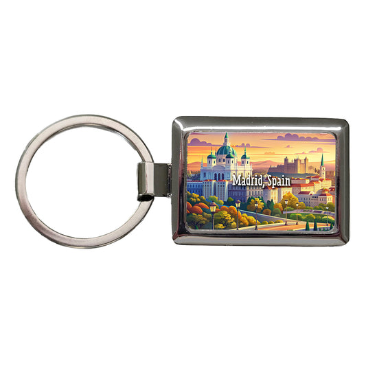 Madrid, Spain Travel City Country Stamp Rectangle Metal Keychain