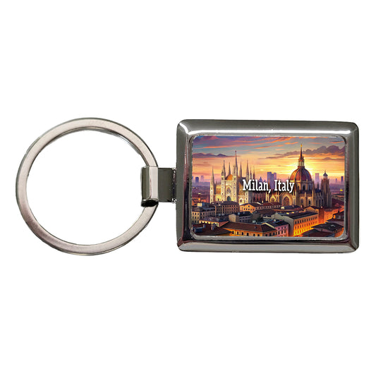 Milan, Italy Travel City Country Stamp Rectangle Metal Keychain