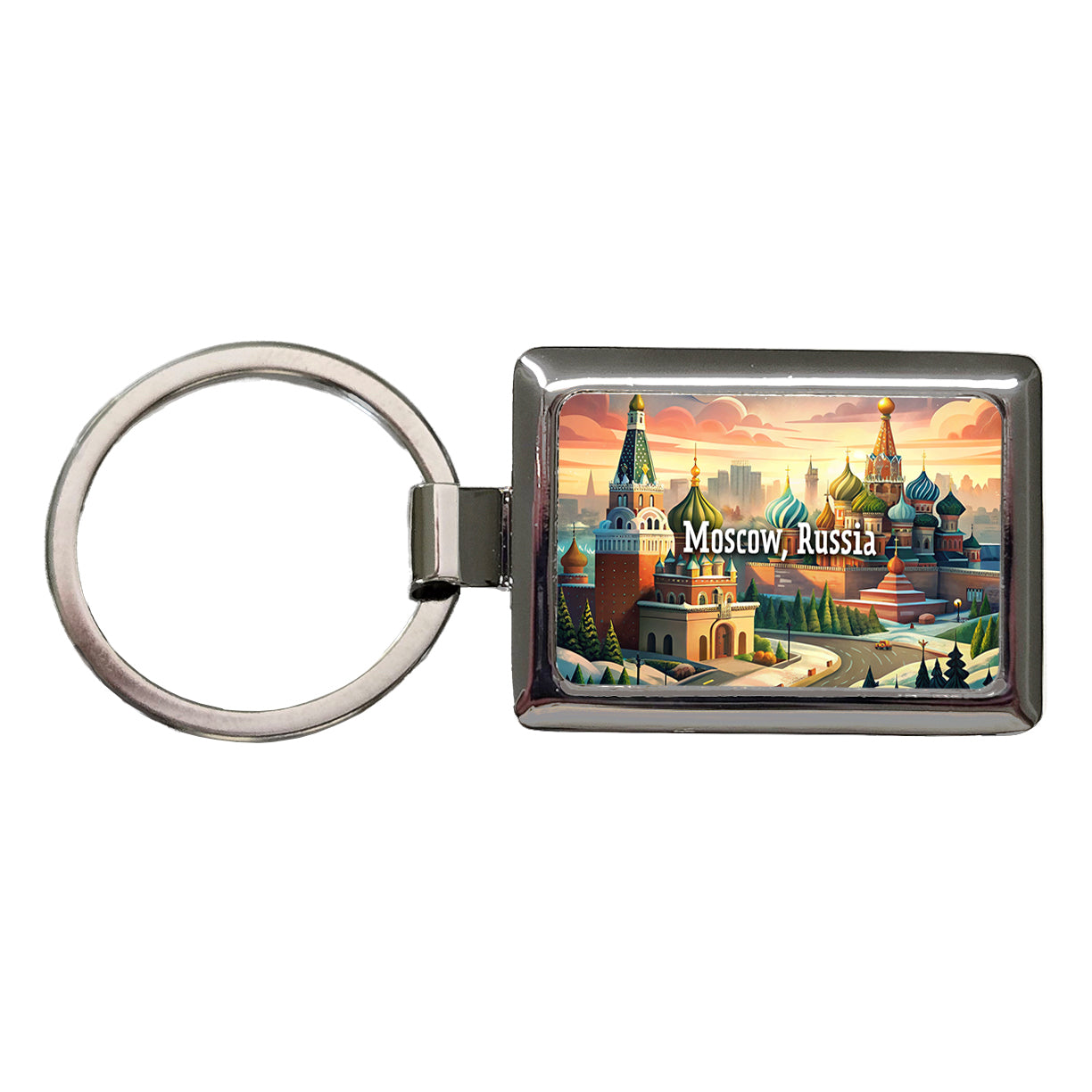 Moscow, Russia Travel City Country Stamp Rectangle Metal Keychain