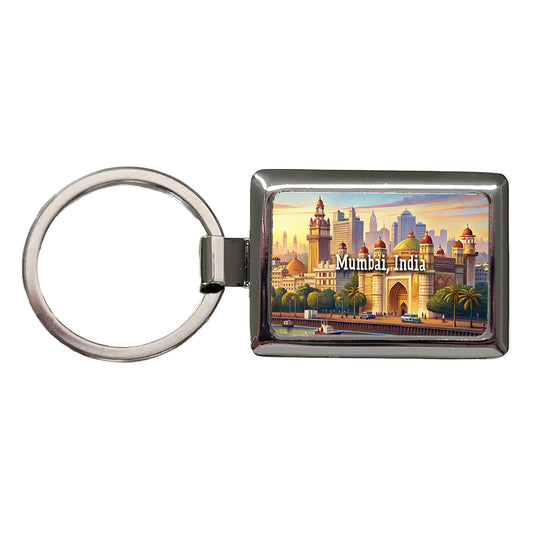 Mumbai, India Travel City Country Stamp Rectangle Metal Keychain