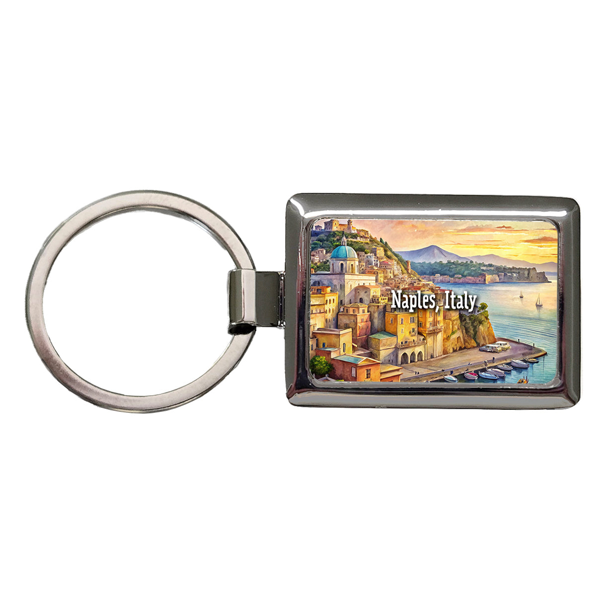 Naples, Italy Travel City Country Stamp Rectangle Metal Keychain