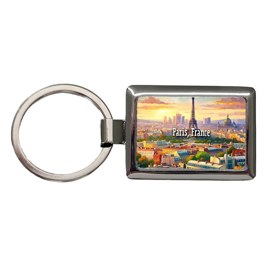 Paris, France Travel City Country Stamp Rectangle Metal Keychain