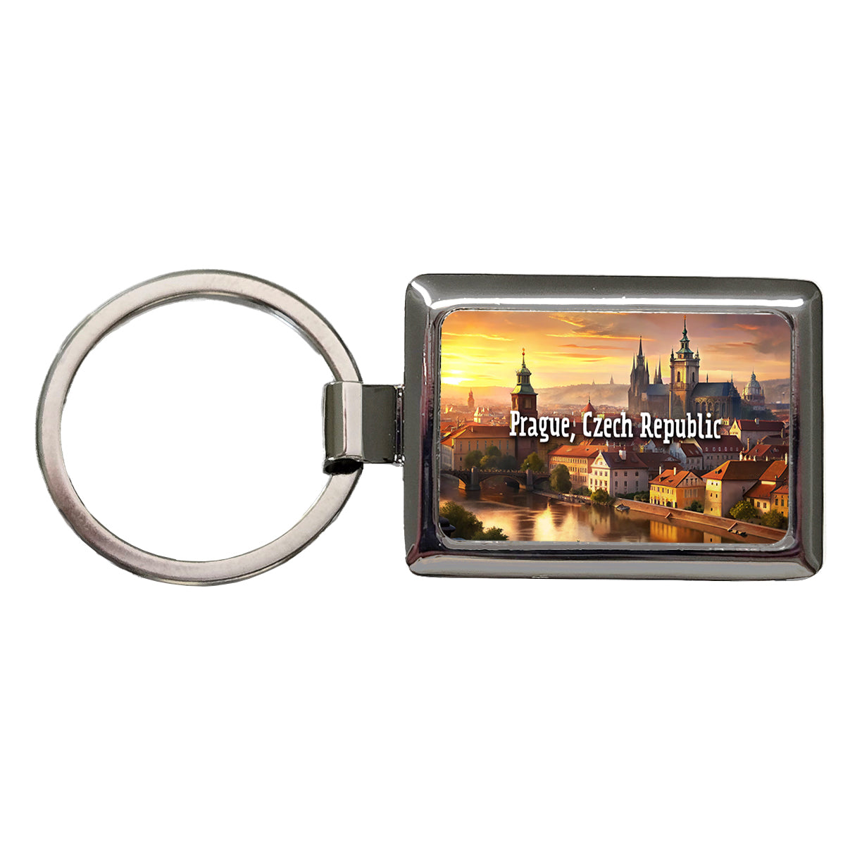 Prague, Czech Republic Travel City Country Stamp Rectangle Metal Keychain