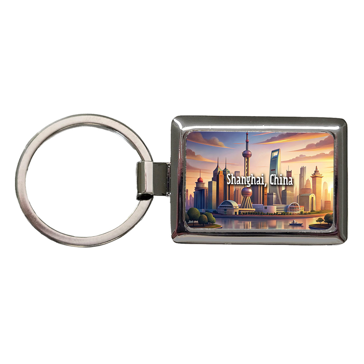 Shanghai, China Travel City Country Stamp Rectangle Metal Keychain