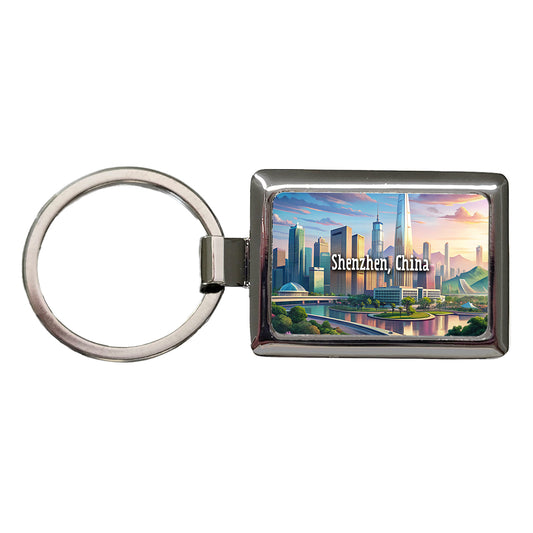 Shenzhen, China Travel City Country Stamp Rectangle Metal Keychain
