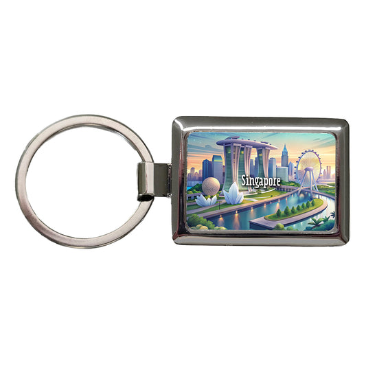 Singapore Travel City Country Stamp Rectangle Metal Keychain