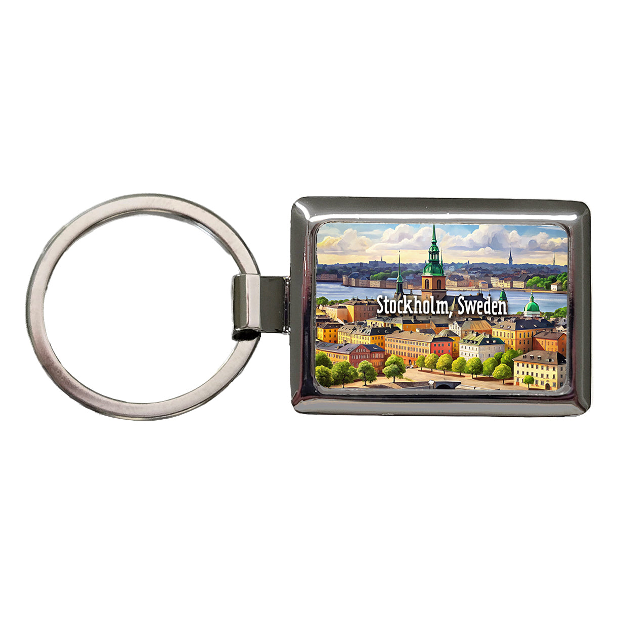 Stockholm, Sweden Travel City Country Stamp Rectangle Metal Keychain
