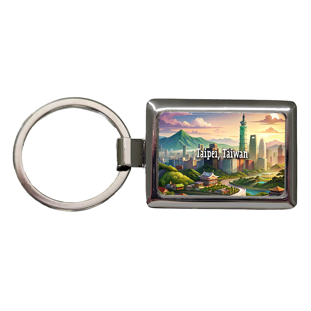 Taipei, Taiwan Travel City Country Stamp Rectangle Metal Keychain