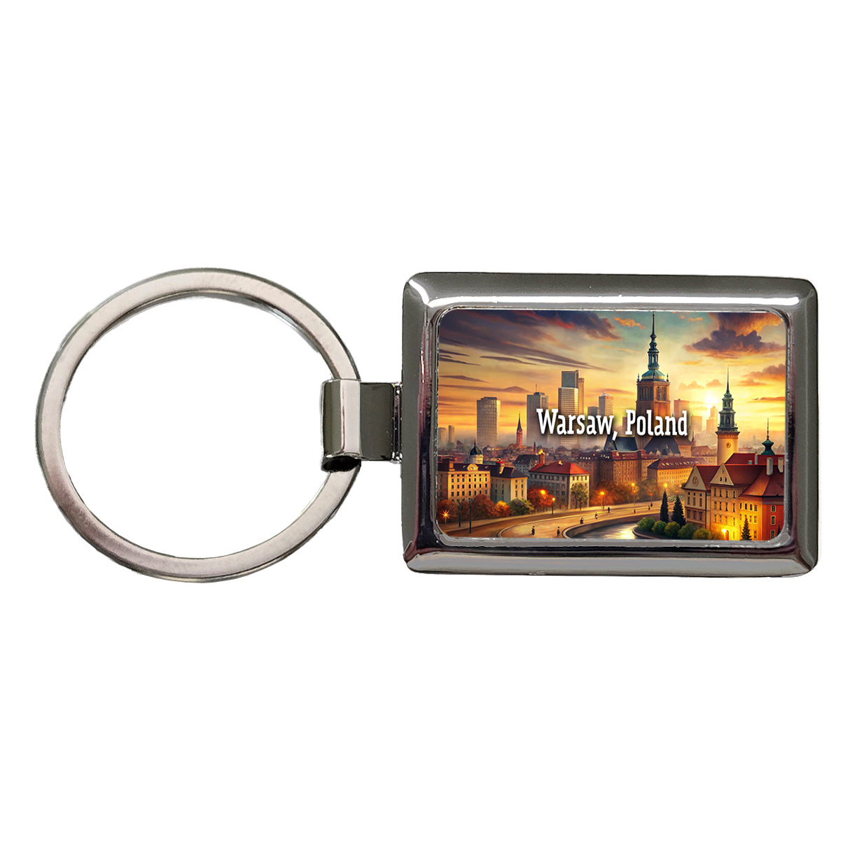 Warsaw, Poland Travel City Country Stamp Rectangle Metal Keychain