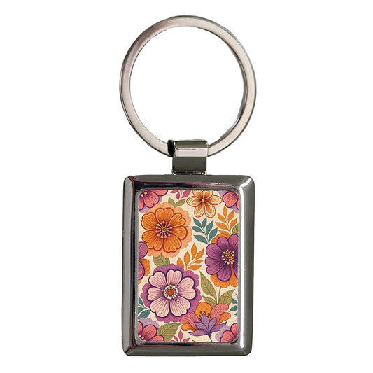 70s Seventies Flowers Floral Rectangle Metal Keychain
