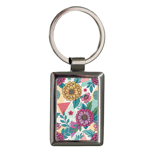 80s Eighties Flowers Floral Rectangle Metal Keychain