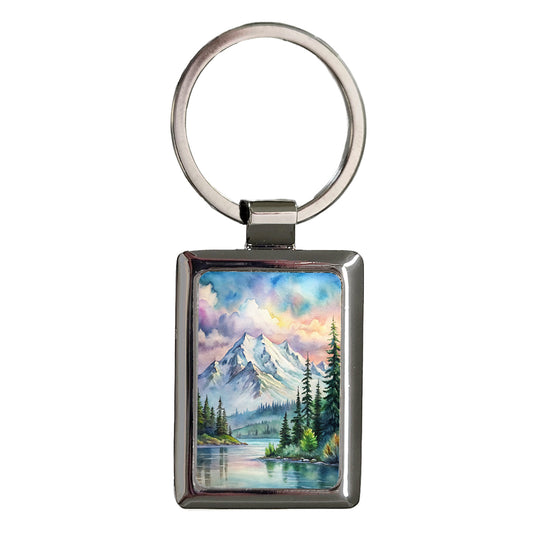 Alaska Mountain Lake Painting Rectangle Metal Keychain