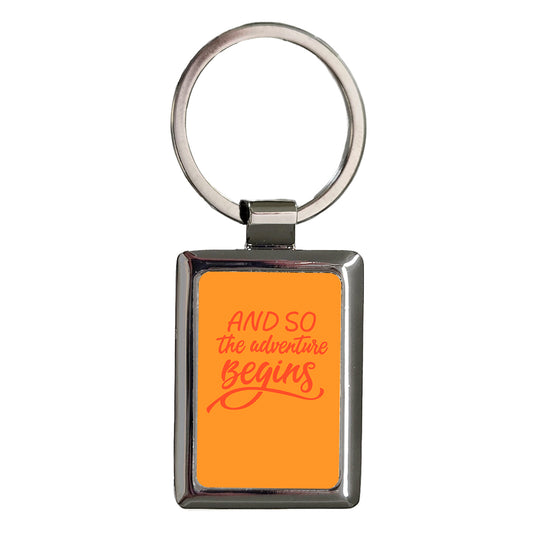 And So The Adventure Begins Orange Rectangle Metal Keychain