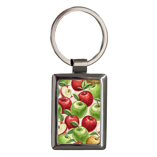 Apples Green Red Fruit Rectangle Metal Keychain