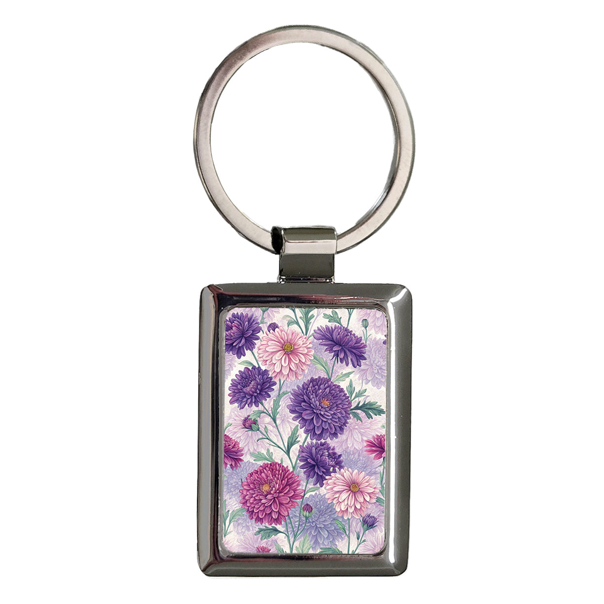 Aster Purple Flowers Rectangle Metal Keychain