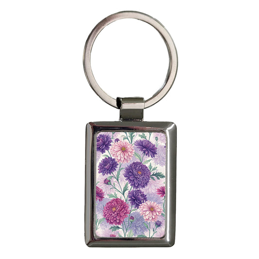 Aster Purple Flowers Rectangle Metal Keychain
